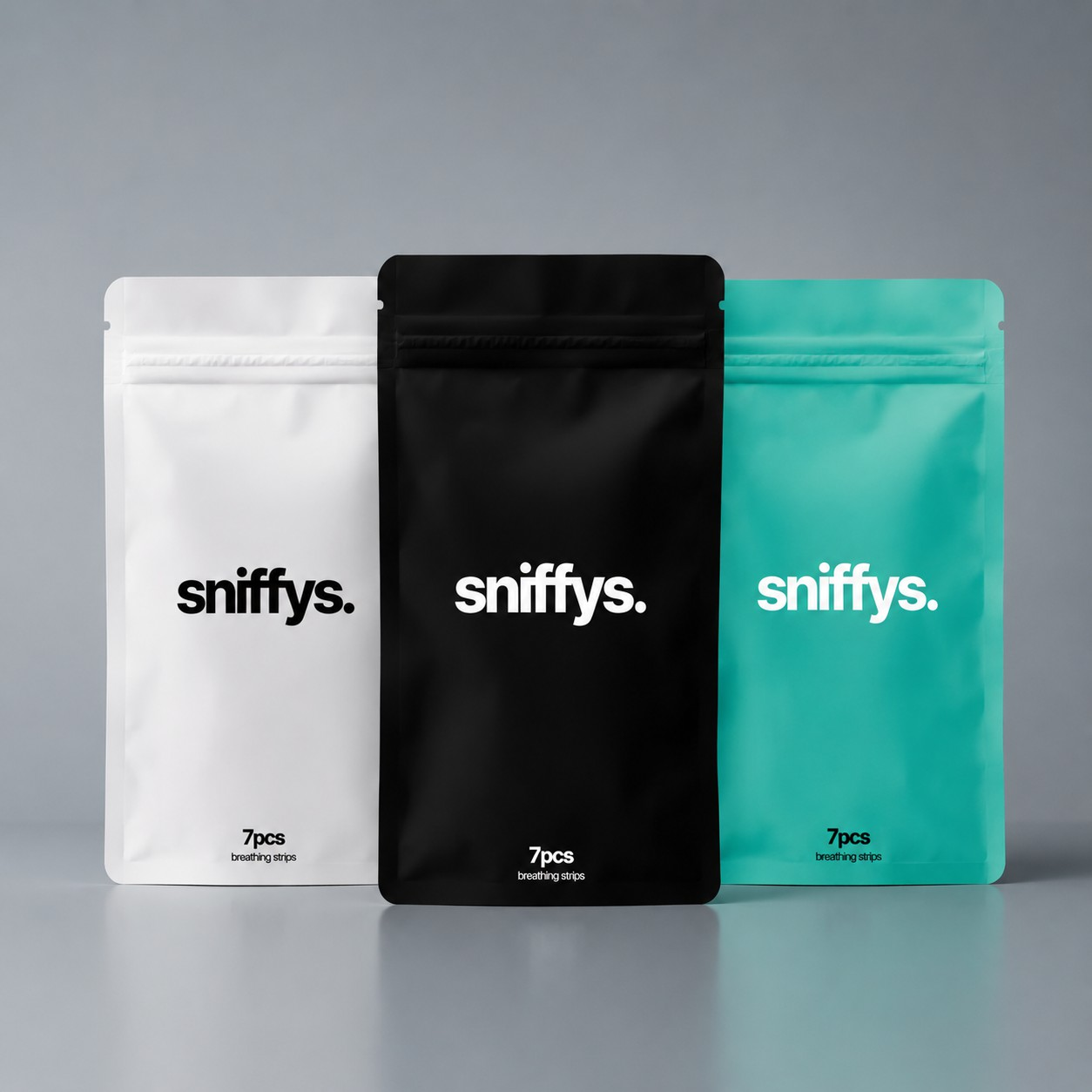sniffys. Nasenstreifen – Schwarz + Weiß + Mint 3 × 7 Strips