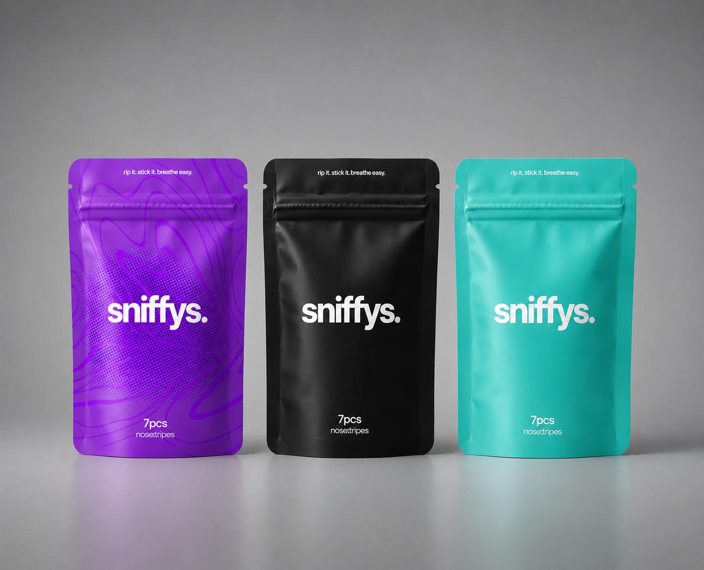 sniffys. Nasenstreifen – Schwarz + Lavendel + Menthol 3 × 7 Strips