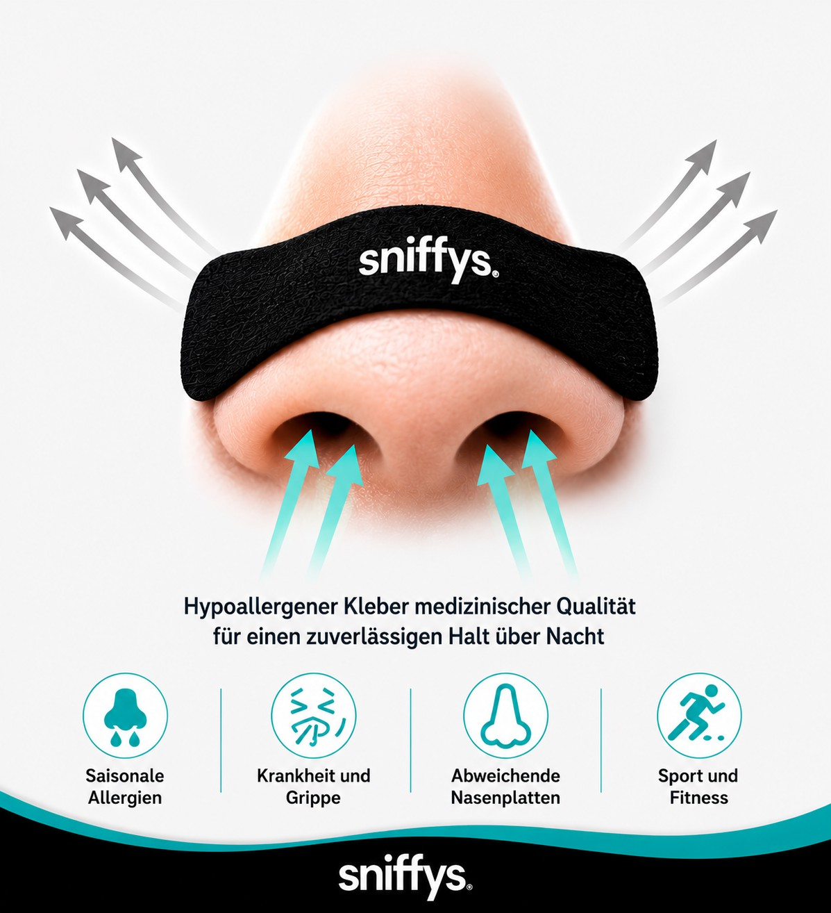 sniffys. Nasenstreifen – Schwarz + Weiß + Mint 3 × 7 Strips